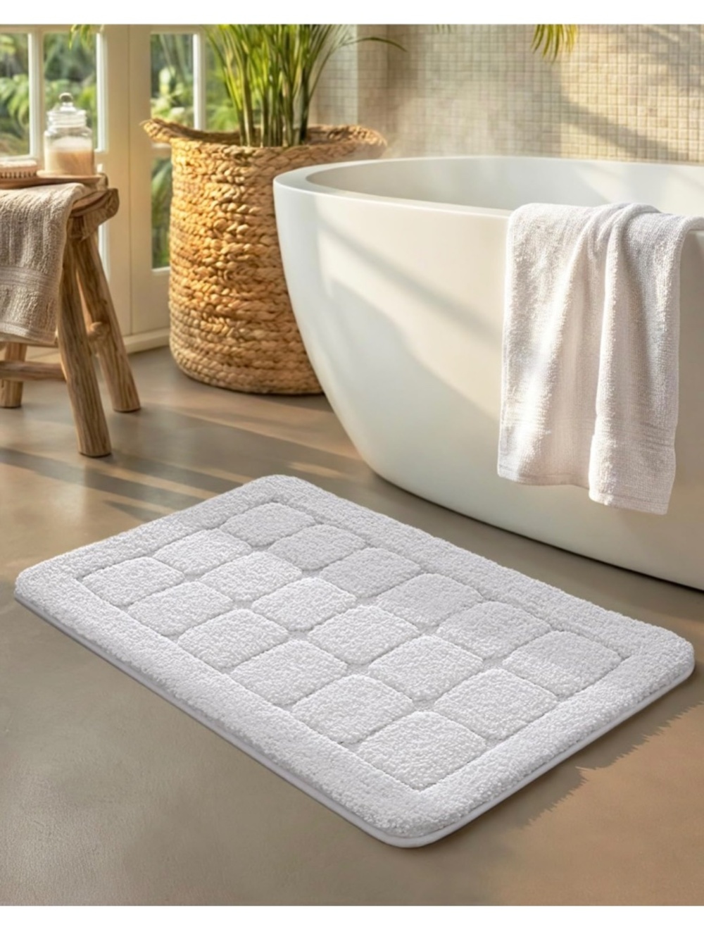 Color&Geometry White Checkered Bath Mat 17x30 - Picture 5 of 7